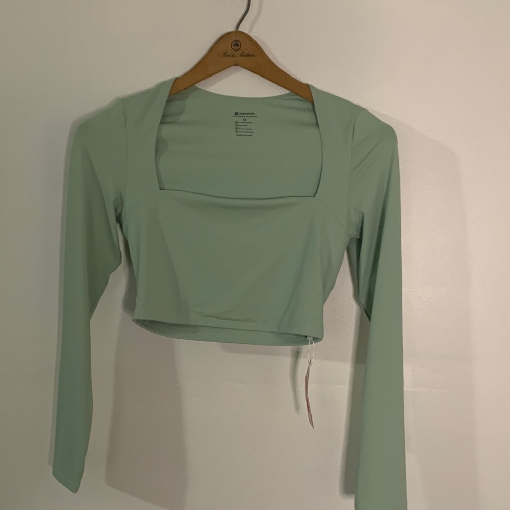 CRZ YOGA Mint Green Square Neck Bodysuit